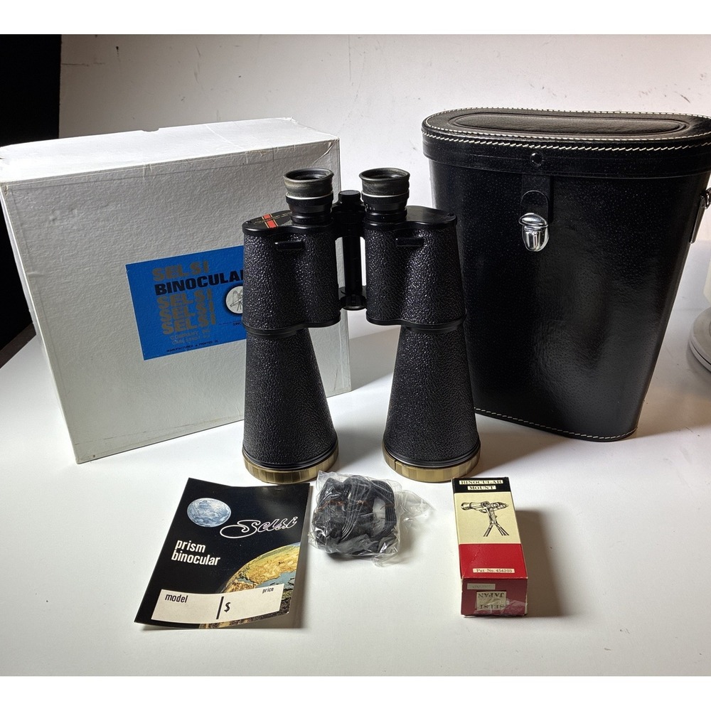 Excellent! Vintage Selsi Binoculars 30x70 J-S111 With Case Box Card Straps Stand